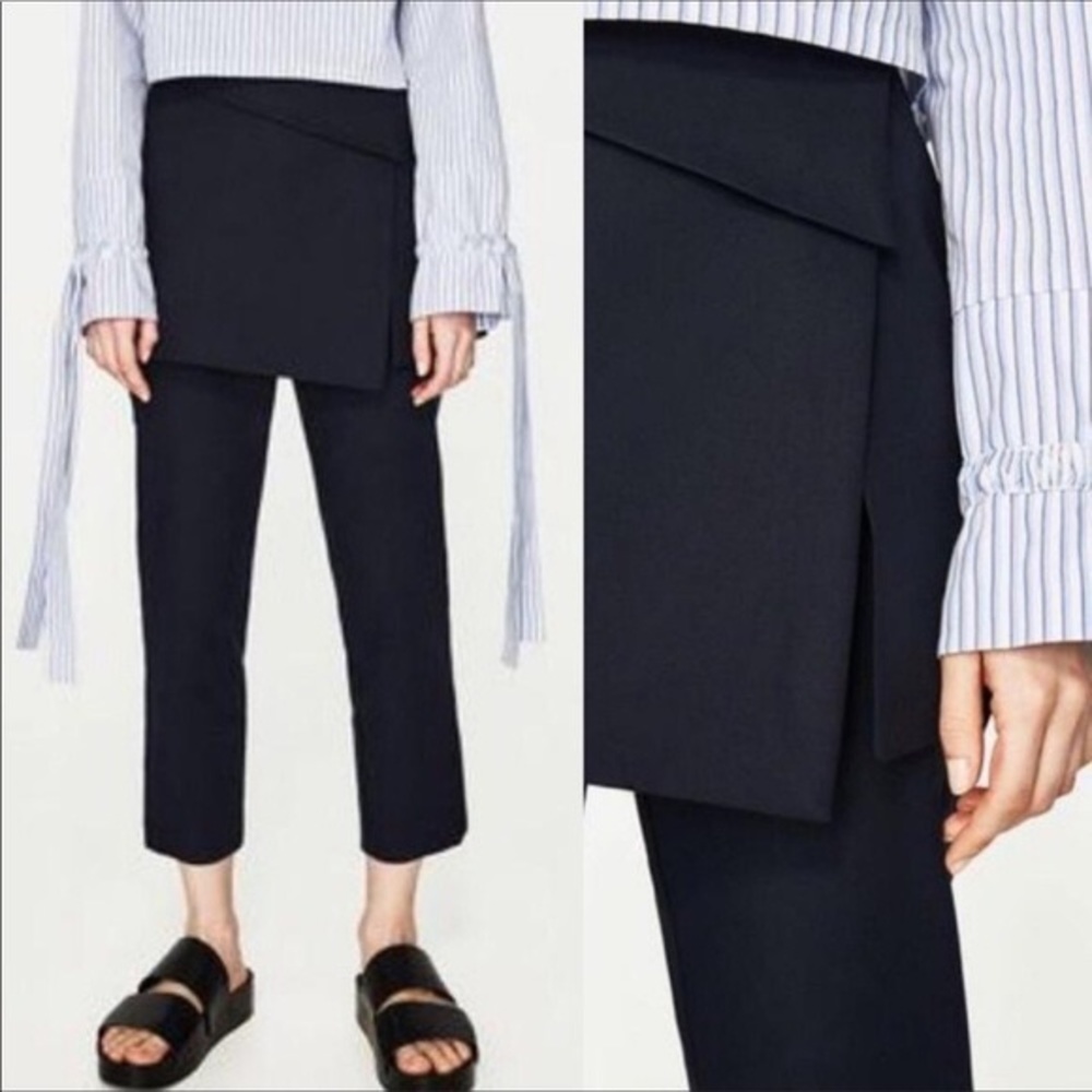 Zara Trafauluc Navy Wrap Skirted Cropped Trousers NWT